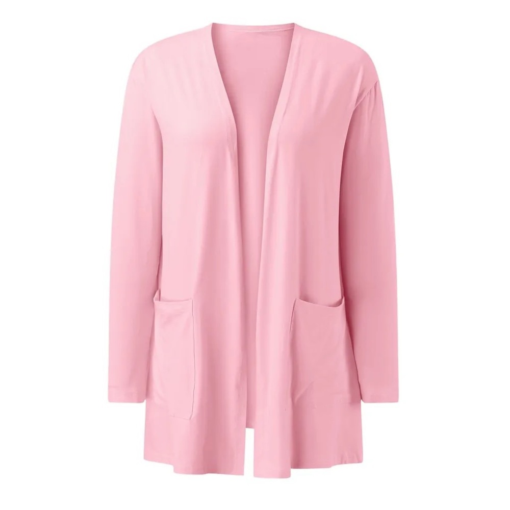Women Loungewear Cardigan Solid Relaxed Fit Thigh Length Long Sleeve Open Front